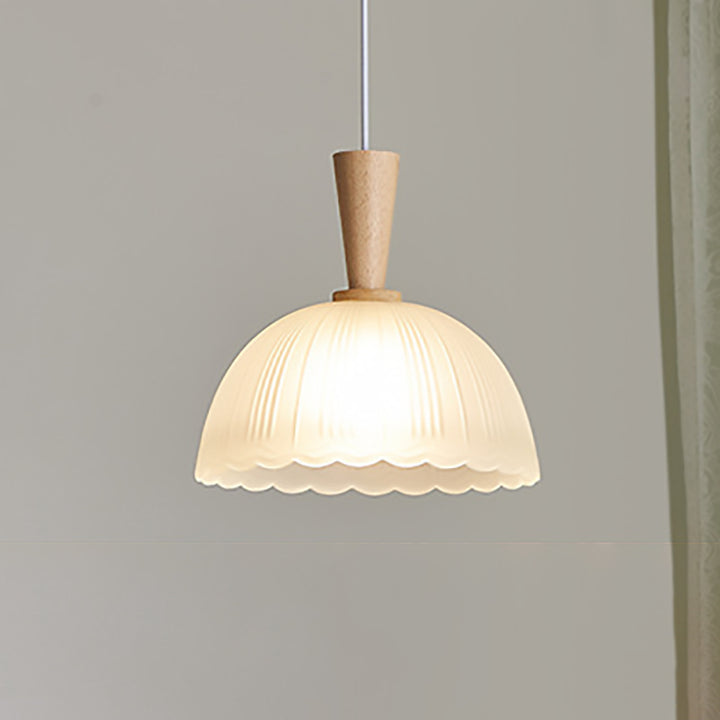 Suspension Luminaire 1 Lumière en Verre Cylindrique Rond Japonais Traditionnel en Bois de Caoutchouc pour Chambre 