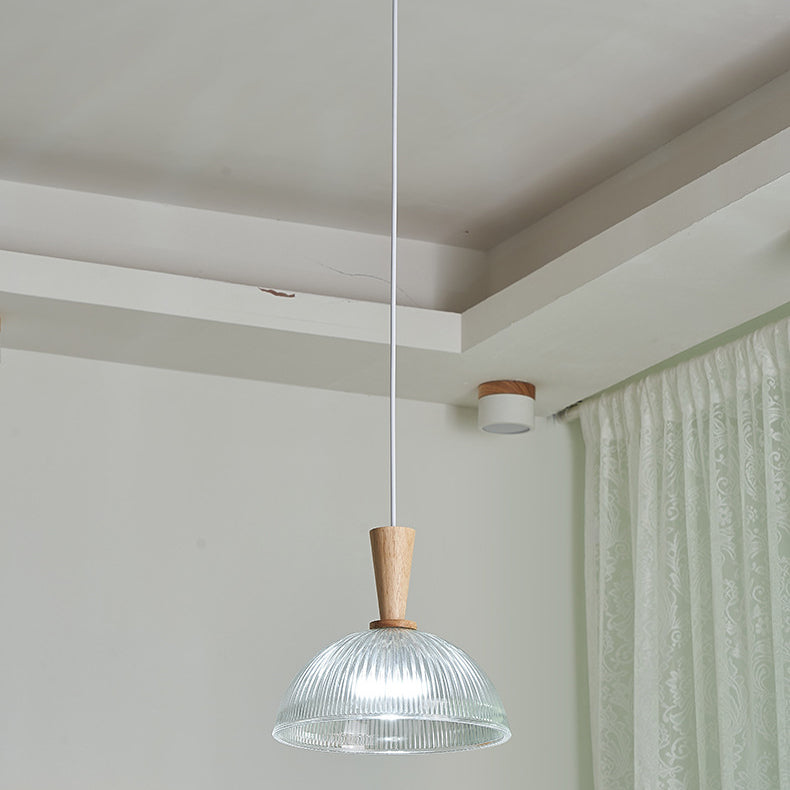 Suspension Luminaire 1 Lumière en Verre Cylindrique Rond Japonais Traditionnel en Bois de Caoutchouc pour Chambre 