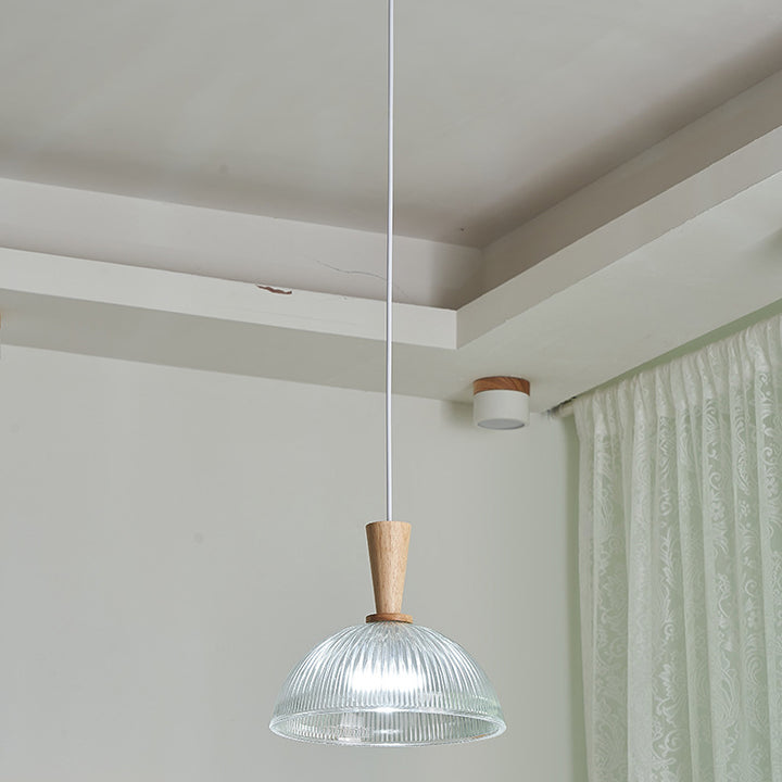Suspension Luminaire 1 Lumière en Verre Cylindrique Rond Japonais Traditionnel en Bois de Caoutchouc pour Chambre 