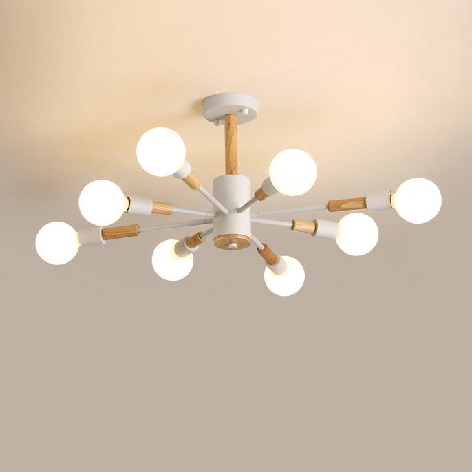 Lustre contemporain scandinave à cylindre, branche magique en bois de haricot, fer, 8 lumières pour salon 
