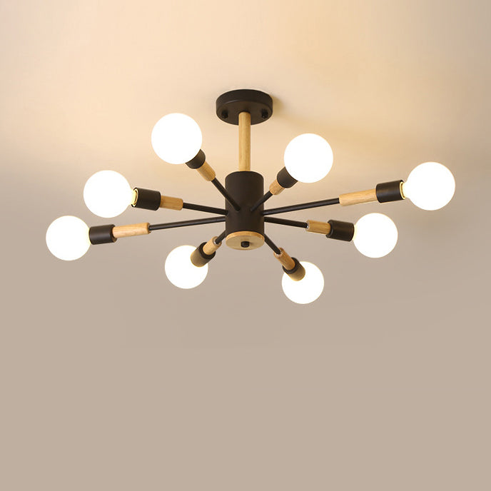 Lustre contemporain scandinave à cylindre, branche magique en bois de haricot, fer, 8 lumières pour salon 