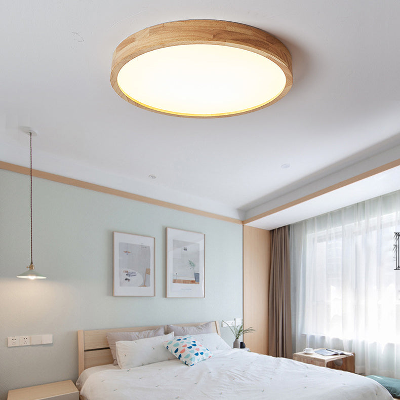 Moderne minimalistische runde LED-Deckenleuchte aus Acryl und Massivholz für das Schlafzimmer 