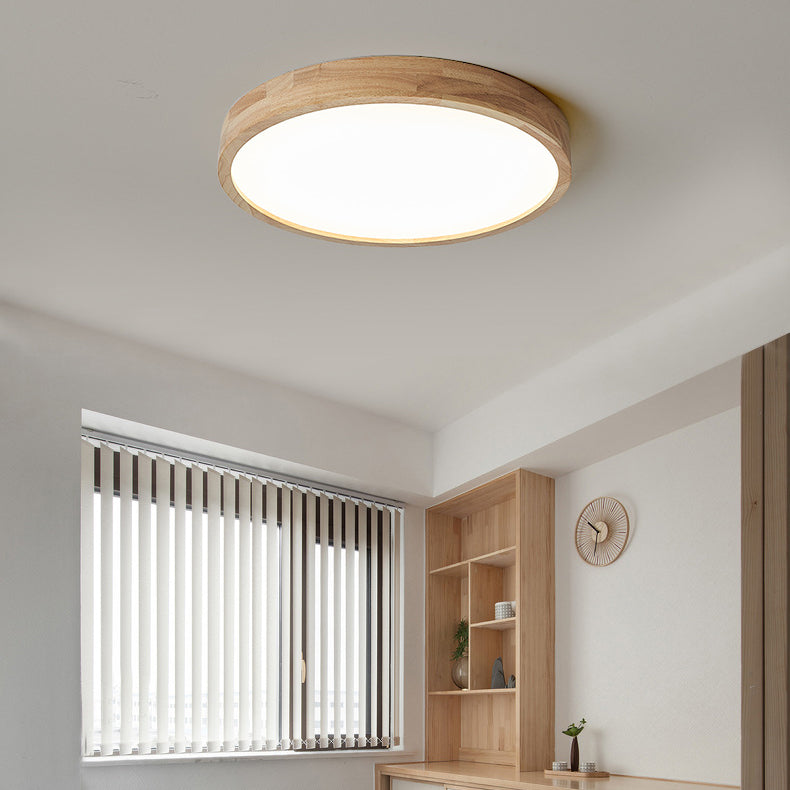 Moderne minimalistische runde LED-Deckenleuchte aus Acryl und Massivholz für das Schlafzimmer 