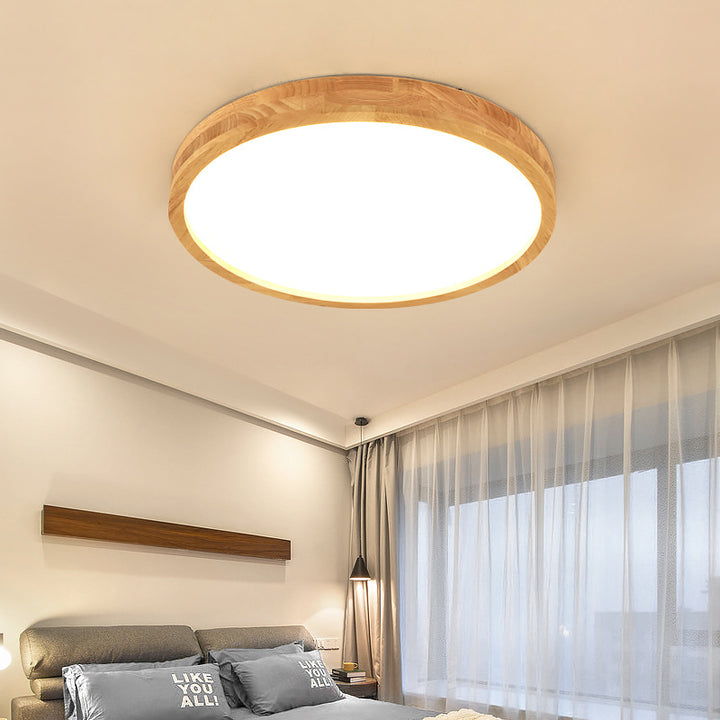 Moderne minimalistische runde LED-Deckenleuchte aus Acryl und Massivholz für das Schlafzimmer 