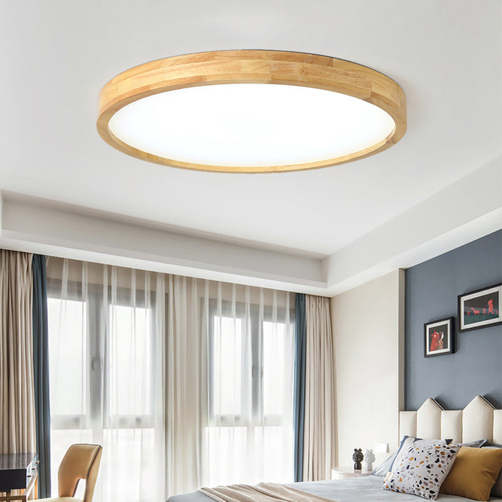 Moderne minimalistische runde LED-Deckenleuchte aus Acryl und Massivholz für das Schlafzimmer 