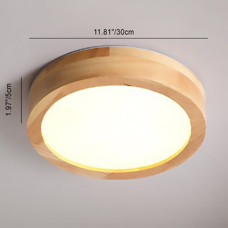Moderne minimalistische runde LED-Deckenleuchte aus Acryl und Massivholz für das Schlafzimmer 