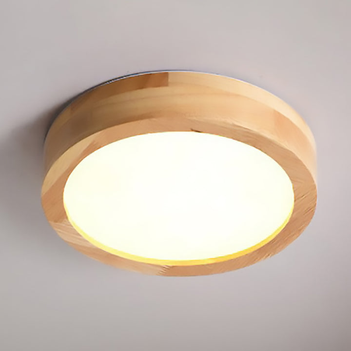 Moderne minimalistische runde LED-Deckenleuchte aus Acryl und Massivholz für das Schlafzimmer 