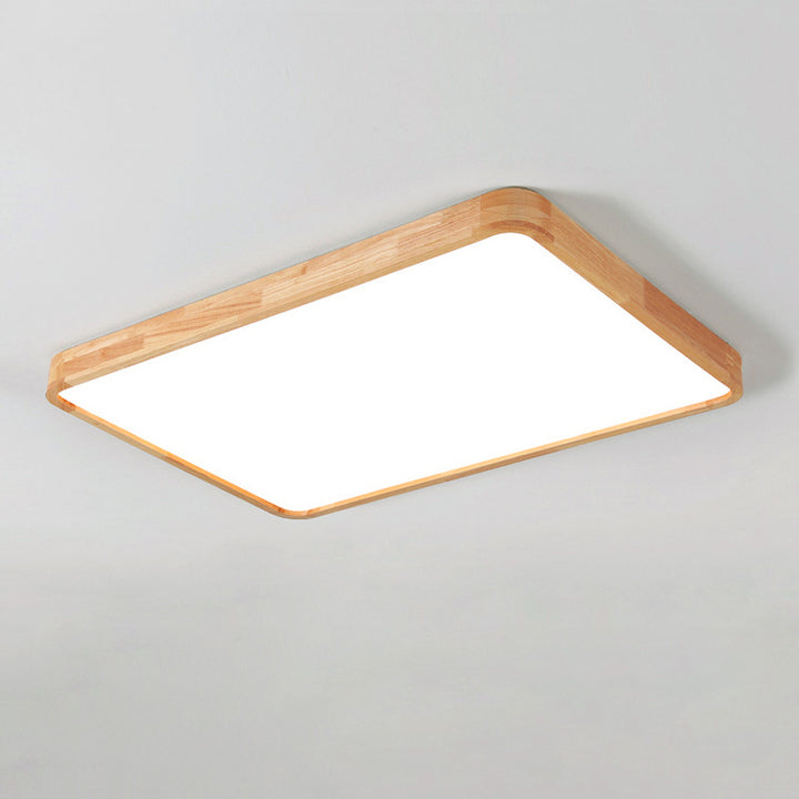 Modern Minimalist Rectangle Square Solid Wood Acrylic LED Flush Mount Ceiling Light For Living Room