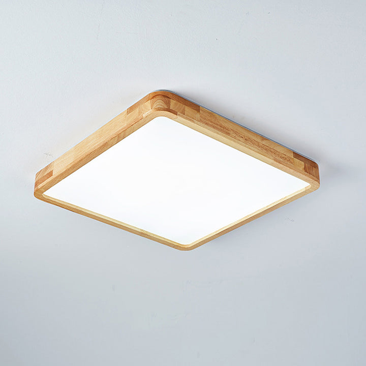 Modern Minimalist Rectangle Square Solid Wood Acrylic LED Flush Mount Ceiling Light For Living Room