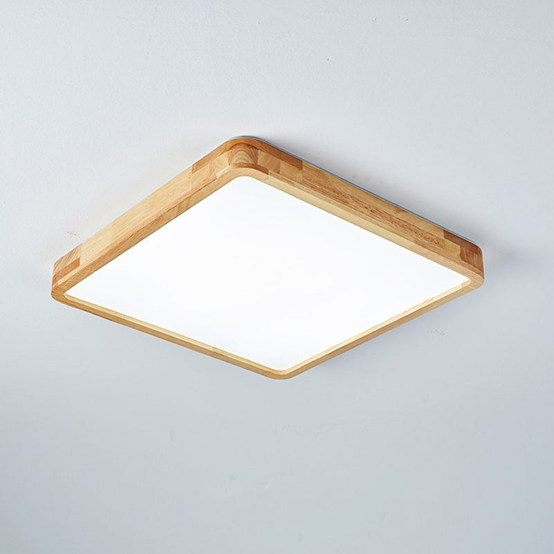 Modern Minimalist Rectangle Square Wood Acrylic LED Flush Mount Ceiling Light For Living Room