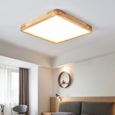 Modern Minimalist Rectangle Square Wood Acrylic LED Flush Mount Ceiling Light For Living Room