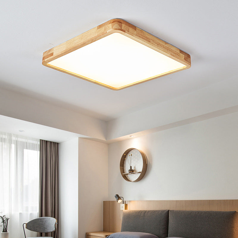 Modern Minimalist Rectangle Square Wood Acrylic LED Flush Mount Ceiling Light For Living Room