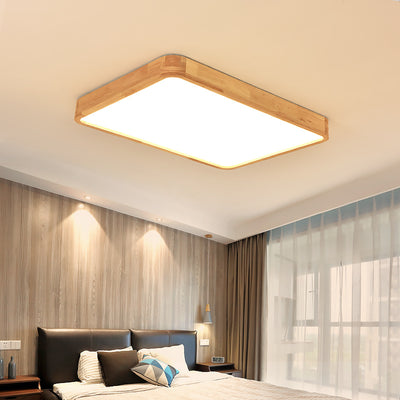 Modern Minimalist Rectangle Square Wood Acrylic LED Flush Mount Ceiling Light For Living Room
