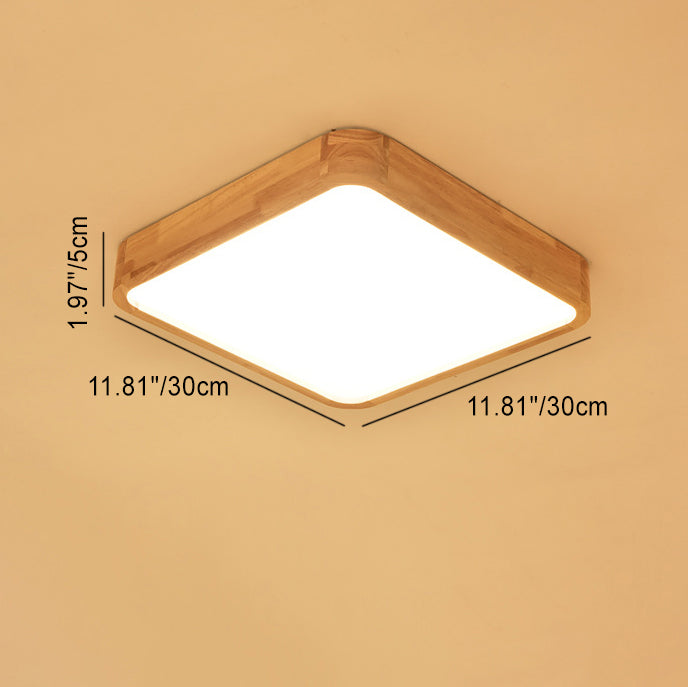 Modern Minimalist Rectangle Square Solid Wood Acrylic LED Flush Mount Ceiling Light For Living Room