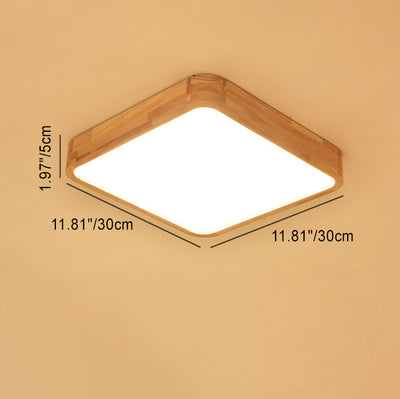Modern Minimalist Rectangle Square Wood Acrylic LED Flush Mount Ceiling Light For Living Room