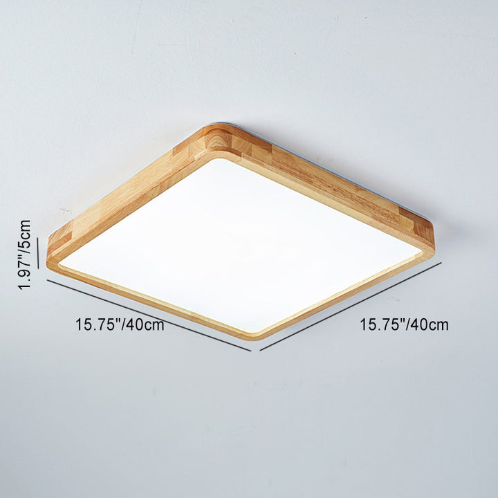Modern Minimalist Rectangle Square Solid Wood Acrylic LED Flush Mount Ceiling Light For Living Room