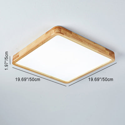 Modern Minimalist Rectangle Square Wood Acrylic LED Flush Mount Ceiling Light For Living Room