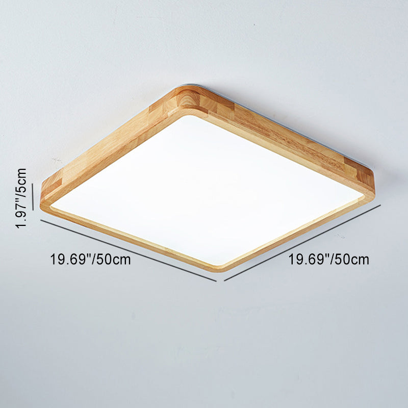 Modern Minimalist Rectangle Square Wood Acrylic LED Flush Mount Ceiling Light For Living Room