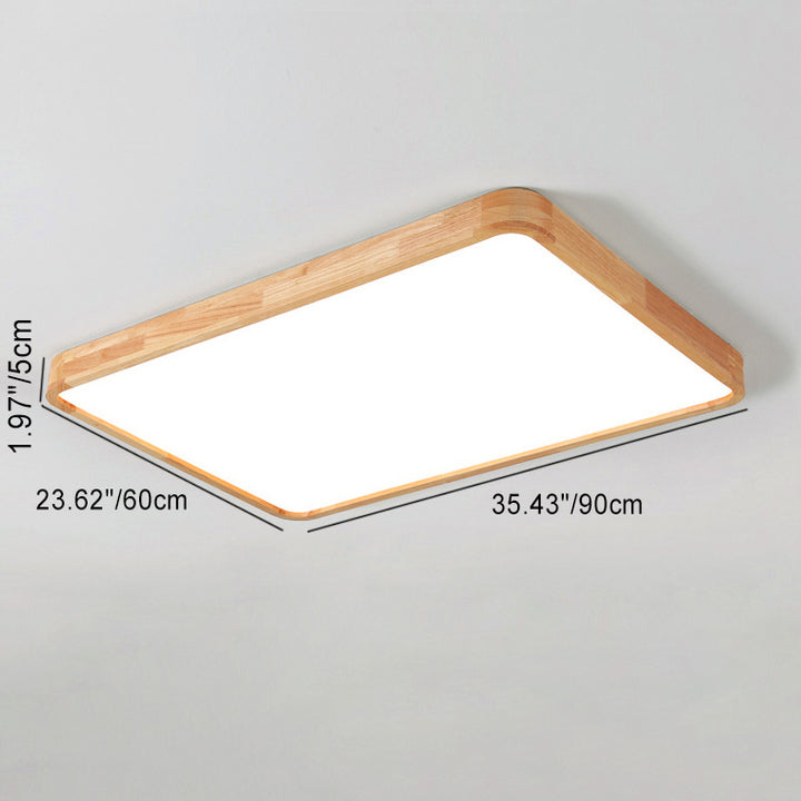 Modern Minimalist Rectangle Square Solid Wood Acrylic LED Flush Mount Ceiling Light For Living Room