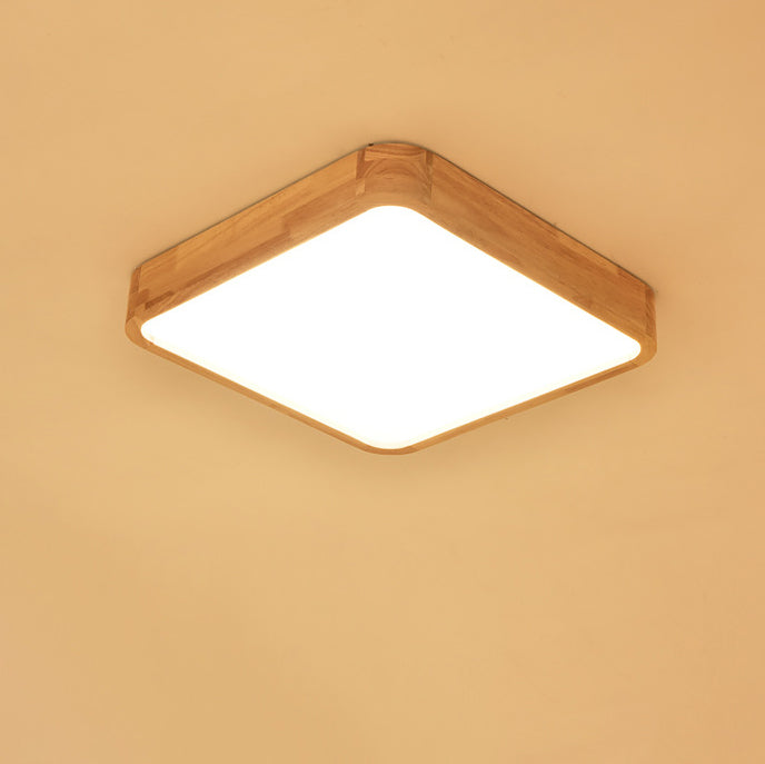 Modern Minimalist Rectangle Square Wood Acrylic LED Flush Mount Ceiling Light For Living Room