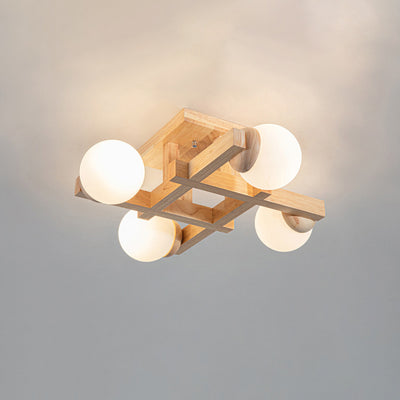 Traditional Japanese Magic Bean Branch Glass Wood 4/6/8/12 Light Flush Mount Ceiling Light For Living Room