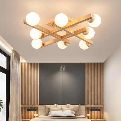 Traditional Japanese Magic Bean Branch Glass Wood 4/6/8/12 Light Flush Mount Ceiling Light For Living Room