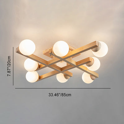 Traditional Japanese Magic Bean Branch Glass Wood 4/6/8/12 Light Flush Mount Ceiling Light For Living Room
