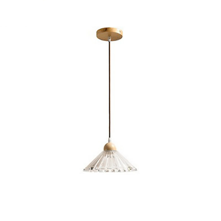 Suspension Luminaire Moderne Minimaliste Rond en Verre avec Fleur en Bois Massif 1 Lumière pour Chambre 