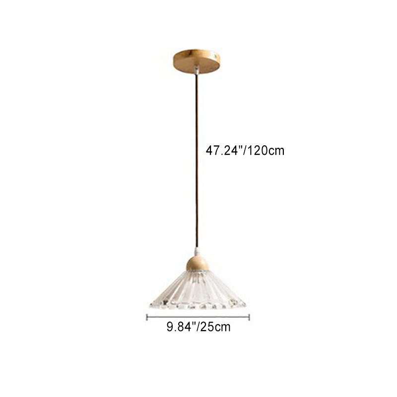 Lámpara colgante moderna minimalista redonda de vidrio con flor y madera maciza de 1 luz para dormitorio 
