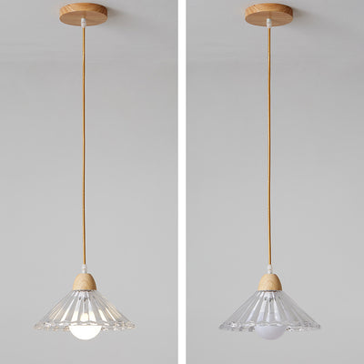 Lámpara colgante moderna minimalista redonda de vidrio con flor y madera maciza de 1 luz para dormitorio 