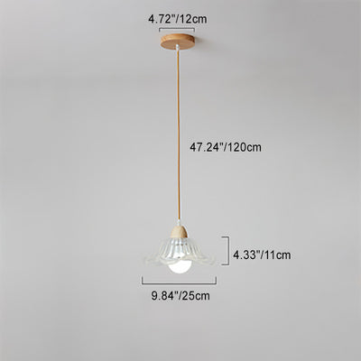Lámpara colgante moderna minimalista redonda de vidrio con flor y madera maciza de 1 luz para dormitorio 