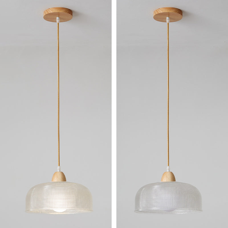 Lámpara colgante moderna minimalista redonda de vidrio con flor y madera maciza de 1 luz para dormitorio 