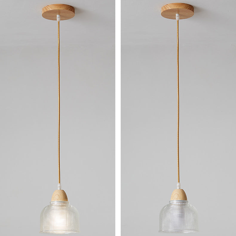 Suspension Luminaire Moderne Minimaliste Rond en Verre avec Fleur en Bois Massif 1 Lumière pour Chambre 