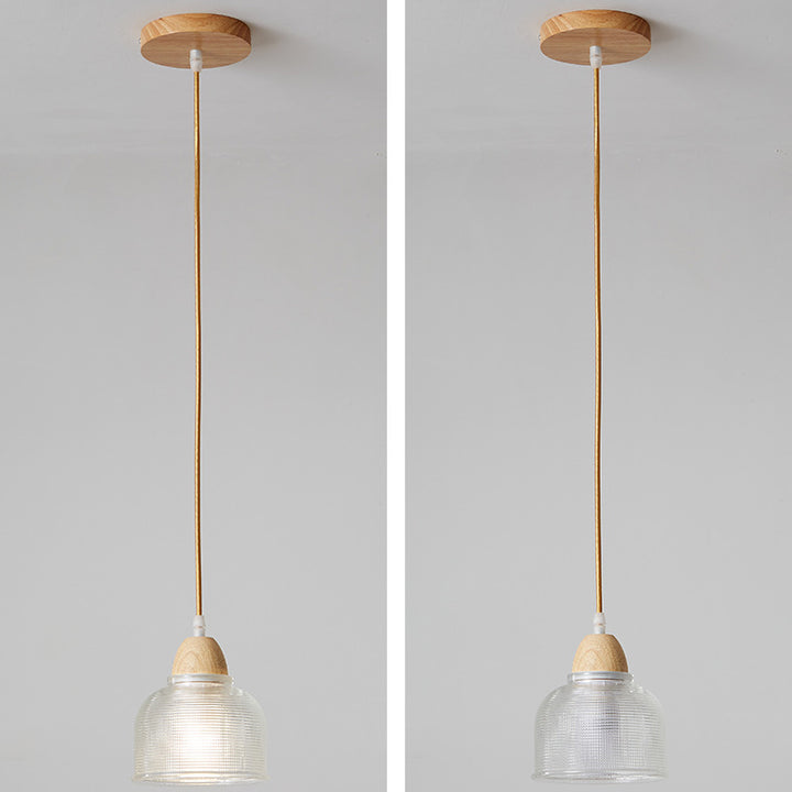 Suspension Luminaire Moderne Minimaliste Rond en Verre avec Fleur en Bois Massif 1 Lumière pour Chambre 