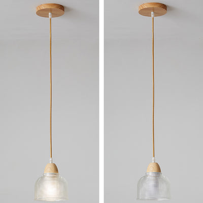 Lámpara colgante moderna minimalista redonda de vidrio con flor y madera maciza de 1 luz para dormitorio 
