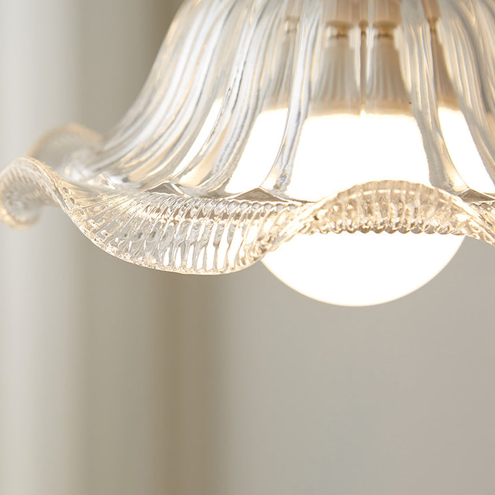 Suspension Luminaire Moderne Minimaliste Rond en Verre avec Fleur en Bois Massif 1 Lumière pour Chambre 