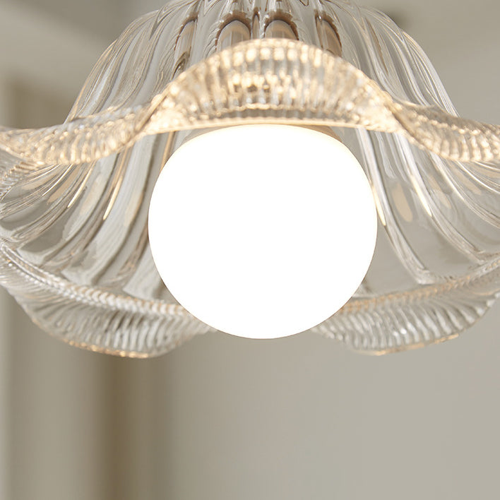 Lámpara colgante moderna minimalista redonda de vidrio con flor y madera maciza de 1 luz para dormitorio 