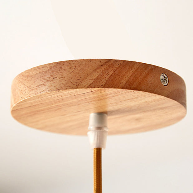 Suspension Luminaire Moderne Minimaliste Rond en Verre avec Fleur en Bois Massif 1 Lumière pour Chambre 