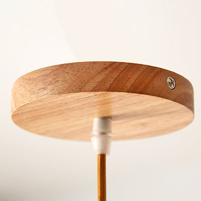 Lámpara colgante moderna minimalista redonda de vidrio con flor y madera maciza de 1 luz para dormitorio 