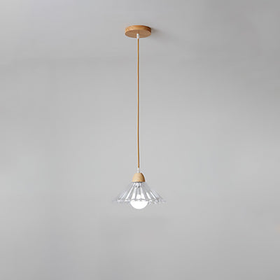 Lámpara colgante moderna minimalista redonda de vidrio con flor y madera maciza de 1 luz para dormitorio 