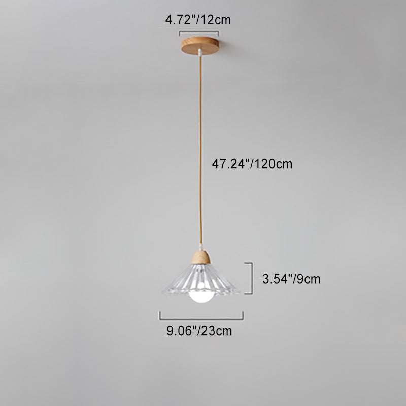 Suspension Luminaire Moderne Minimaliste Rond en Verre avec Fleur en Bois Massif 1 Lumière pour Chambre 