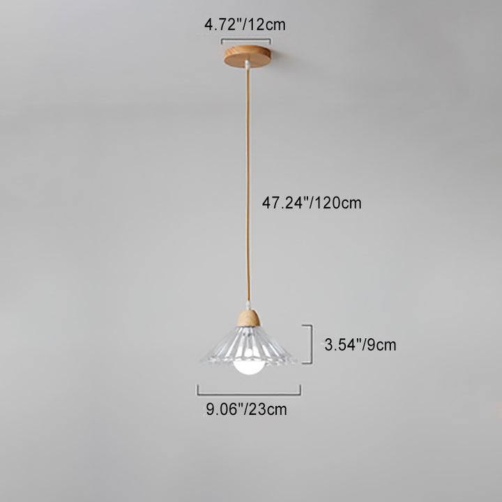 Suspension Luminaire Moderne Minimaliste Rond en Verre avec Fleur en Bois Massif 1 Lumière pour Chambre 