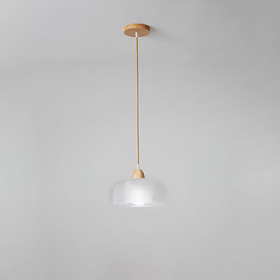 Lámpara colgante moderna minimalista redonda de vidrio con flor y madera maciza de 1 luz para dormitorio 