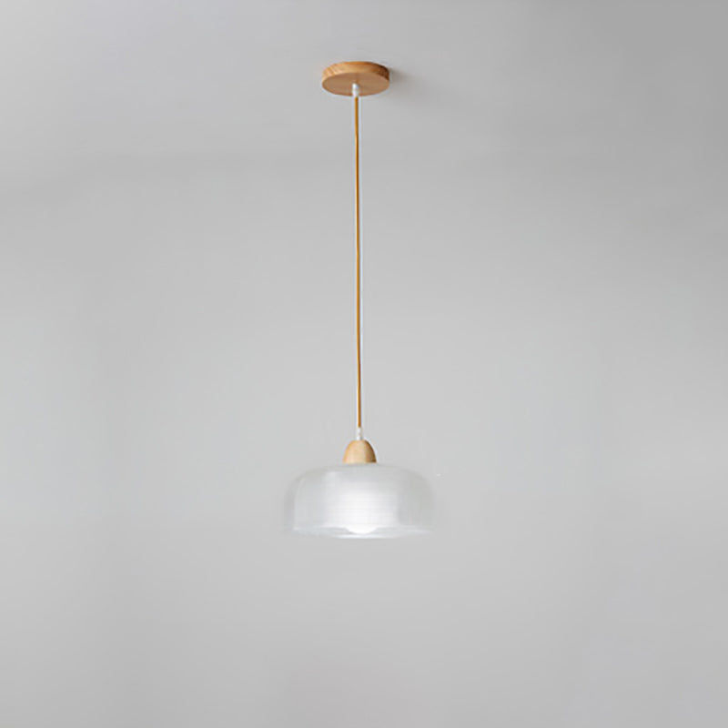 Lámpara colgante moderna minimalista redonda de vidrio con flor y madera maciza de 1 luz para dormitorio 