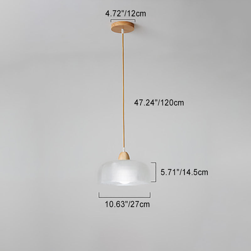 Suspension Luminaire Moderne Minimaliste Rond en Verre avec Fleur en Bois Massif 1 Lumière pour Chambre 