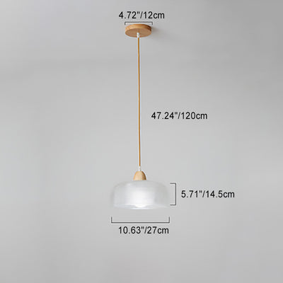 Lámpara colgante moderna minimalista redonda de vidrio con flor y madera maciza de 1 luz para dormitorio 