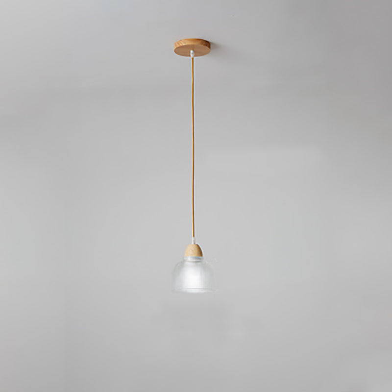 Suspension Luminaire Moderne Minimaliste Rond en Verre avec Fleur en Bois Massif 1 Lumière pour Chambre 