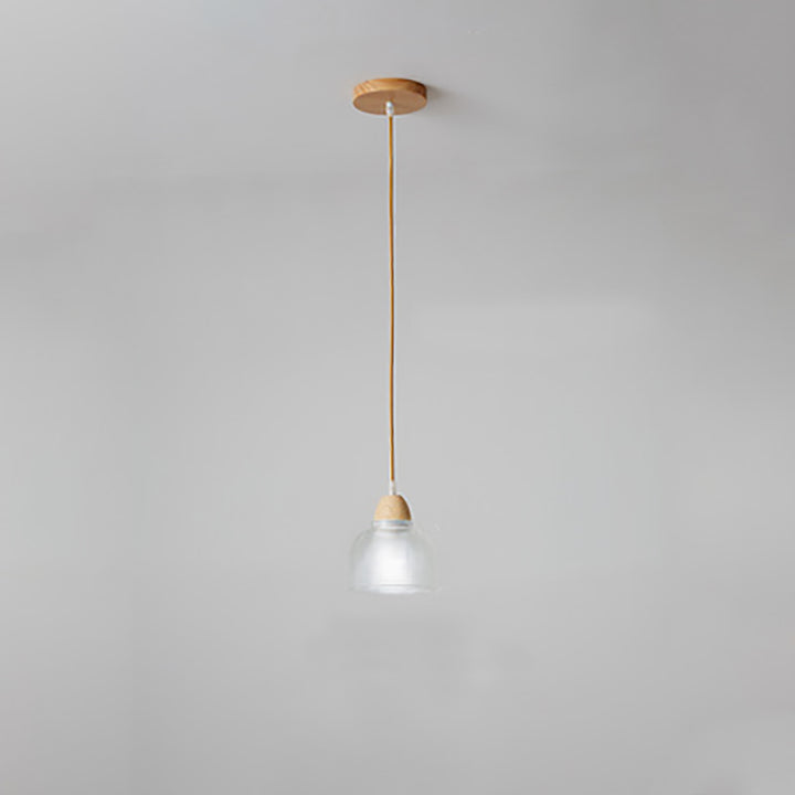 Suspension Luminaire Moderne Minimaliste Rond en Verre avec Fleur en Bois Massif 1 Lumière pour Chambre 
