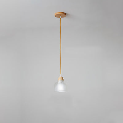 Lámpara colgante moderna minimalista redonda de vidrio con flor y madera maciza de 1 luz para dormitorio 