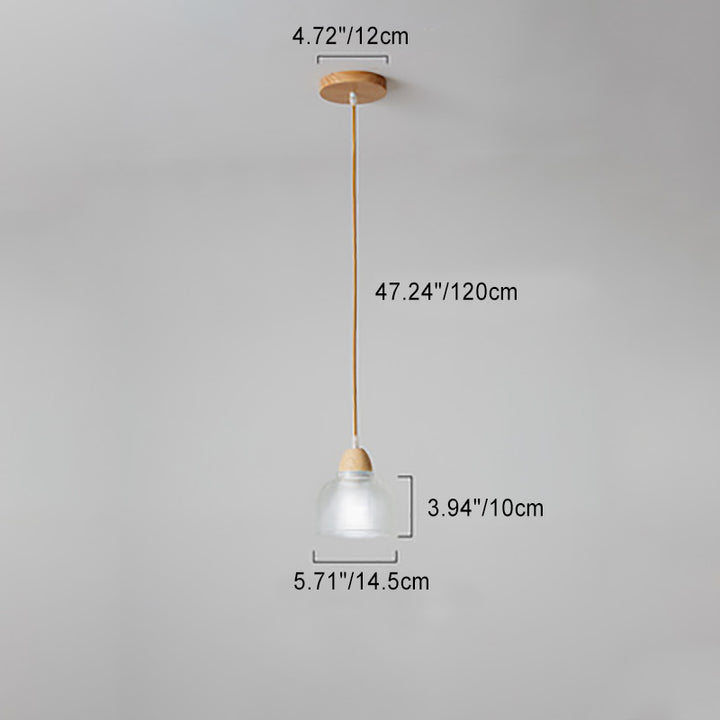 Suspension Luminaire Moderne Minimaliste Rond en Verre avec Fleur en Bois Massif 1 Lumière pour Chambre 